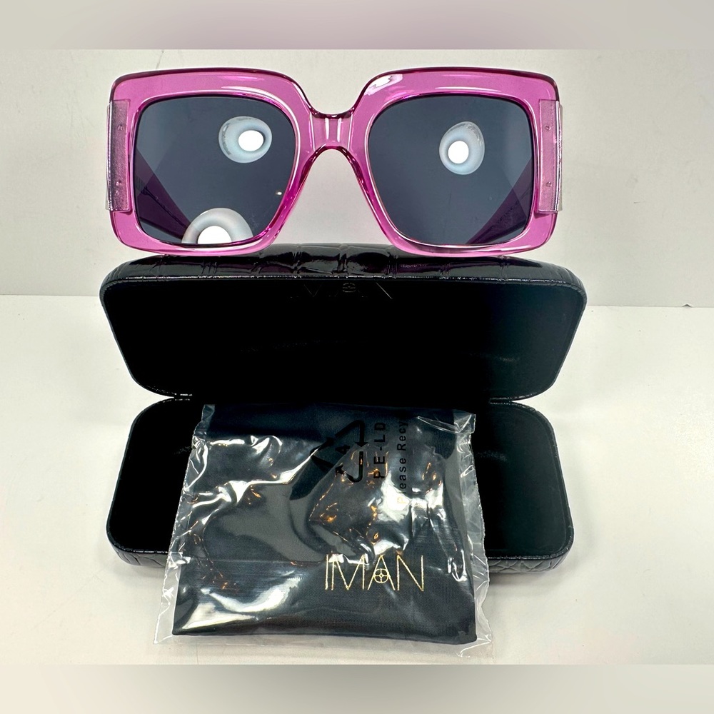 NEW - RARE - IMAN Raspberry Colored Luxury Sunglasses With Case